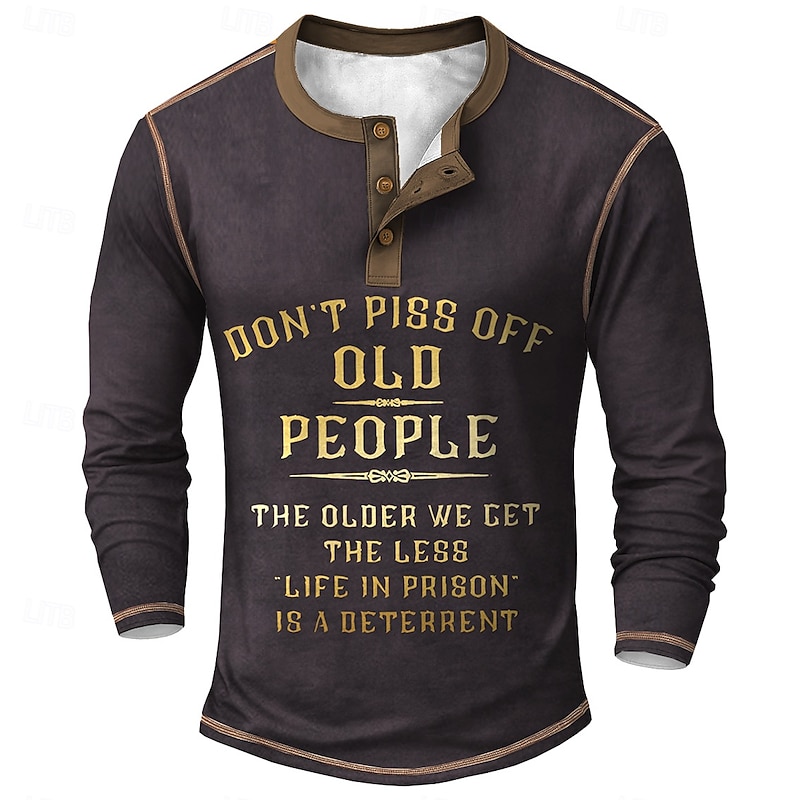 Men's Vintage Funny Slang Henley Shirt Tee Long Sleeve Vintage Fashion Designer Outdoor Casual Daily Spring Spring &  Fall Army Green Black Dark Purple Navy Blue Henley Collar Henley Henley T-Shirt3