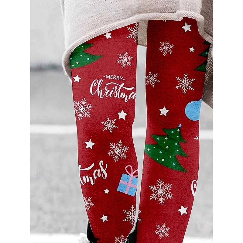 Women's Slacks Leggings Cozy Leggings Vacation Vintage Streetwear Full Length NaturalPantsUgly Christmas Graphic Snowflake Christmas Elastic Waist Print Comfy Outdoor Comfortable Stretchy Outdoor2