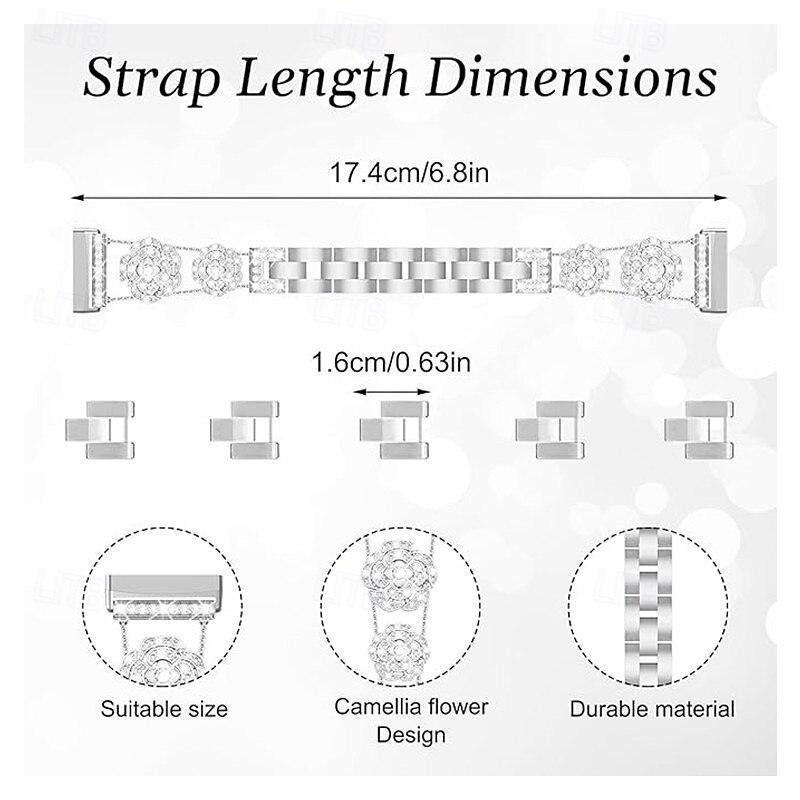 Smart Watch Band Compatible with Fitbit Versa 4, Sense 2, Versa 3, Sense Versa 2 / Versa Lite / Versa SE / Versa Rhinestone Smartwatch Strap Women Glitter Bling Diamond Jewelry Bracelet Replacement2