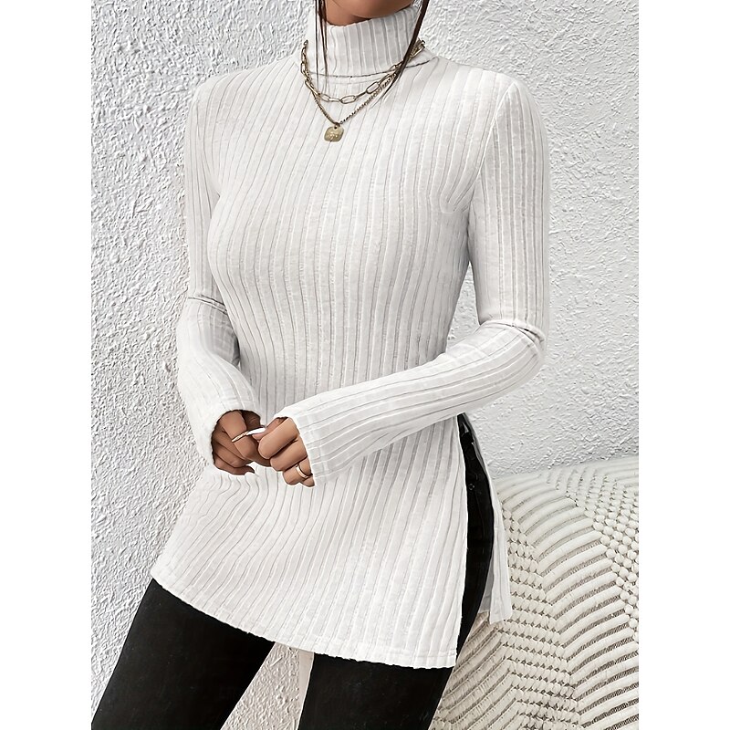 Women's Blouse Solid Color Stylish Casual Long Sleeve Turtleneck Long Tops Daily Black White Spring Fall Winter