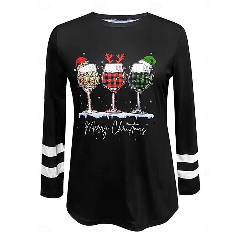 Christmas Women's T Shirt Graphic Christmas Vintage Stylish Classic Long Sleeve Crew Neck Regular Tops Daily Weekend Print Black Blue Green Spring Fall Winter2