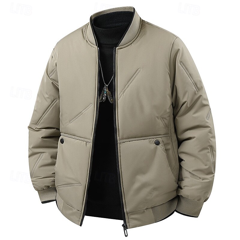 Men's Bomber Jacket Quilted Jacket Padded Casual Daily Pocket Quilted Fall Winter Solid Color Active Sports Short Black Blue Khaki Jacket