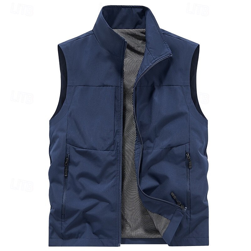 Men's Outdoor Vest Vest Fishing Vest Outdoor Daily Fashion Casual Spring Fall Pocket Polyester Comfortable Plain Zipper Stand Collar Regular Fit Black Red Khaki Army Green Vest3