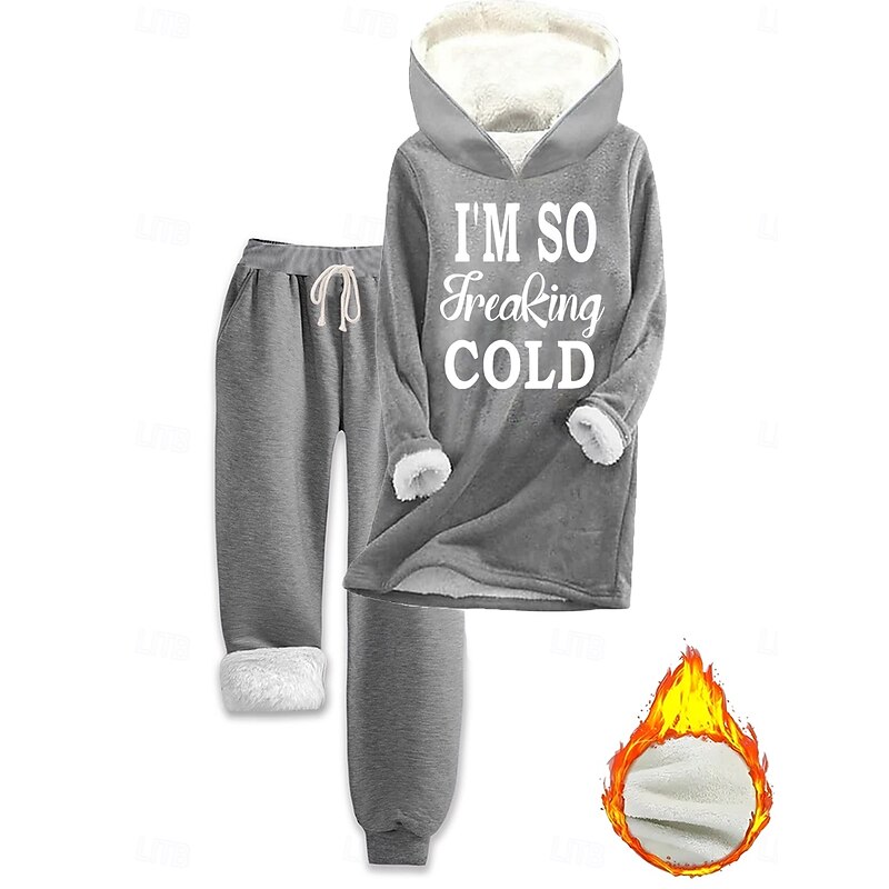 Women's Warm Daily Two Piece Sets Tracksuit Pants Sets Long Sleeve Hooded Graphic Letter Drawstring Print Casual Daily Black Pink Dark Pink Fall Loose Fit2