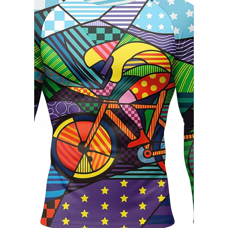 Men's Cycling Jersey Downhill Jersey Geometic Long Sleeve Bike Jersey Top with 3 Rear Pockets Quick Dry Soft Comfortable Moisture Wicking Sports Purple Clothing Apparel3