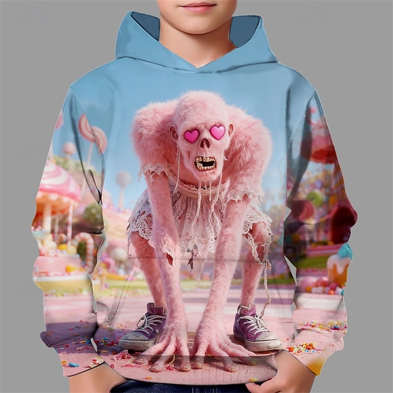 Halloween Boys' 3D Graphic Skull Hoodie Long Sleeve Spring Fall Fashion Streetwear Kids 4-12 Years Hooded Outdoor Casual Daily Regular Fit