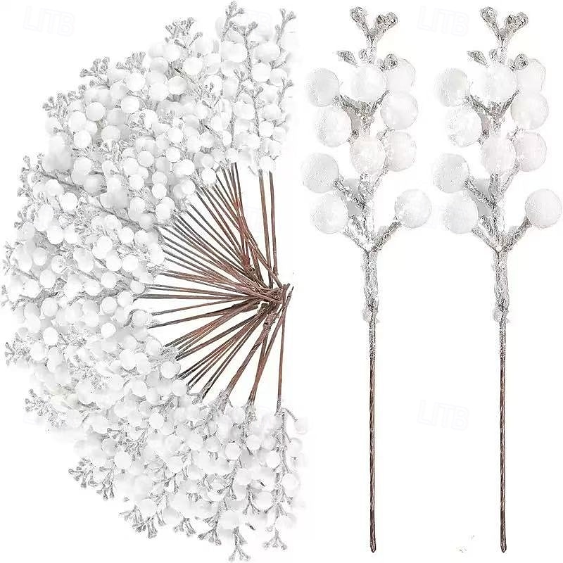 12pcs Christmas Berry Stems, Glitter Gold Poinsettia Branches with Berries and Leaves, Elegant Plastic Flowers for Xmas Tree, Wreath, Holiday Party and Home Decorations4