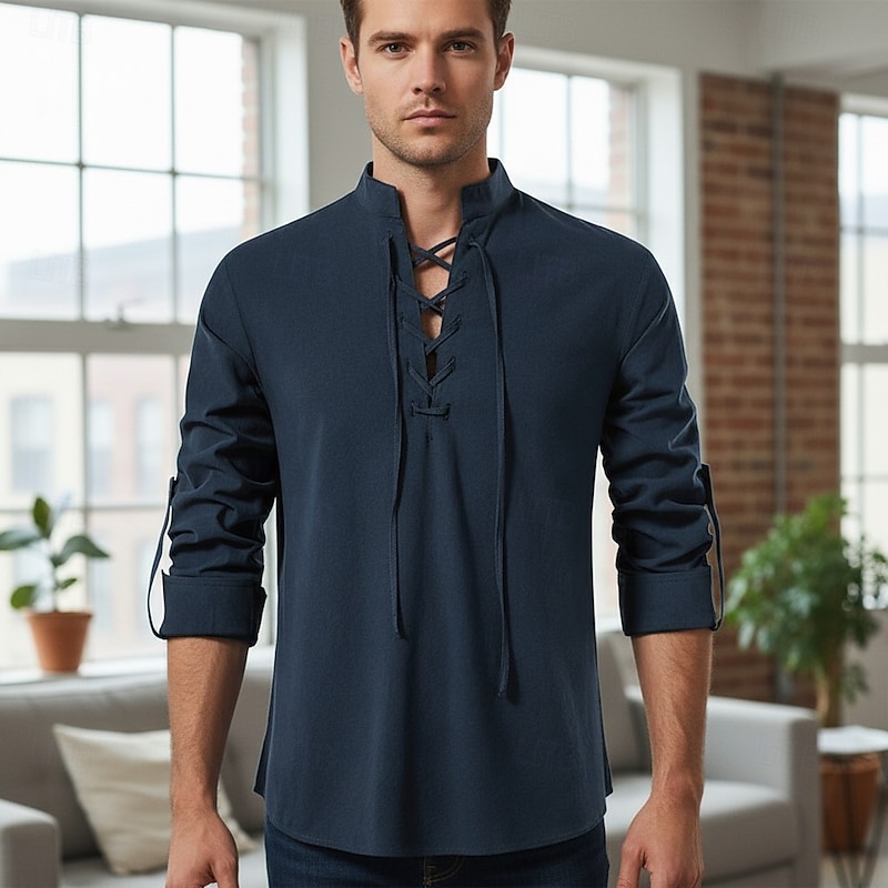 Retro Vintage Medieval Renaissance Fancy Costume Shirt Pirate Viking Fancy Dress Men's Viking Pirate Halloween Carnival Performance LARP Ren Faire Adults' Shirt2