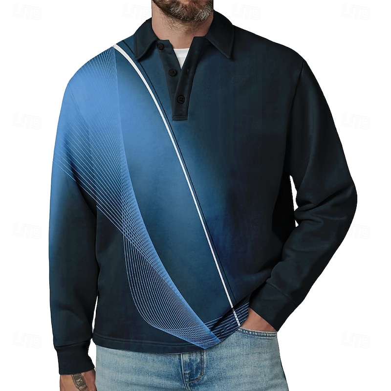 Men's Geometic Line Polo Long Sleeve Polo Shirts Collared Shirts Casual Outdoor Athleisure 3D Print Spring Fall Winter Red Blue Purple2