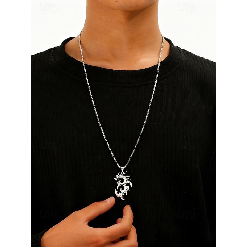 Men's Halloween Glow-in-the-Dark Dragon Pendant Necklace – Alloy Gothic Punk Jewelry for Parties and Cosplay2