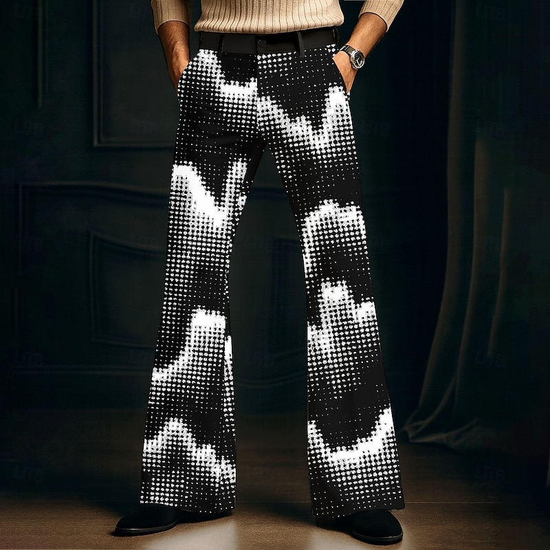 Men's Geometric Mosaic Disco Pants 60s 70s Bell Bottoms Mid Waist Vintage Retro Outdoor Party Casual Side Pockets Flared Leg Pants Trousers Spring Fall 3D Print Black White4