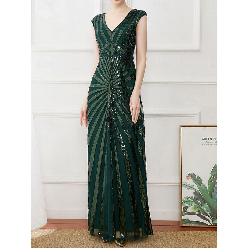 A-Line Mother of the Bride Dress Elegant Vintage Sparkle & Shine V Neck Floor Length Tulle Sleeveless with Beading Split Front4