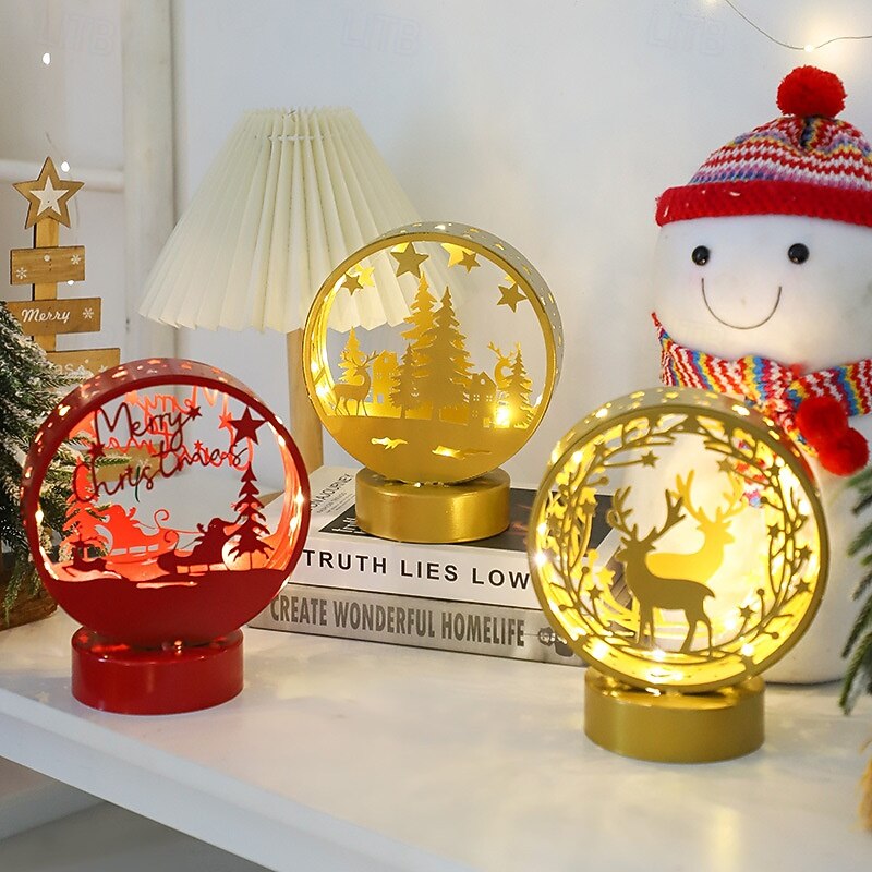 Christmas wrought iron hollow LED luminous night light indoor dining room bedroom living room desktop decoration light AAA battery box3