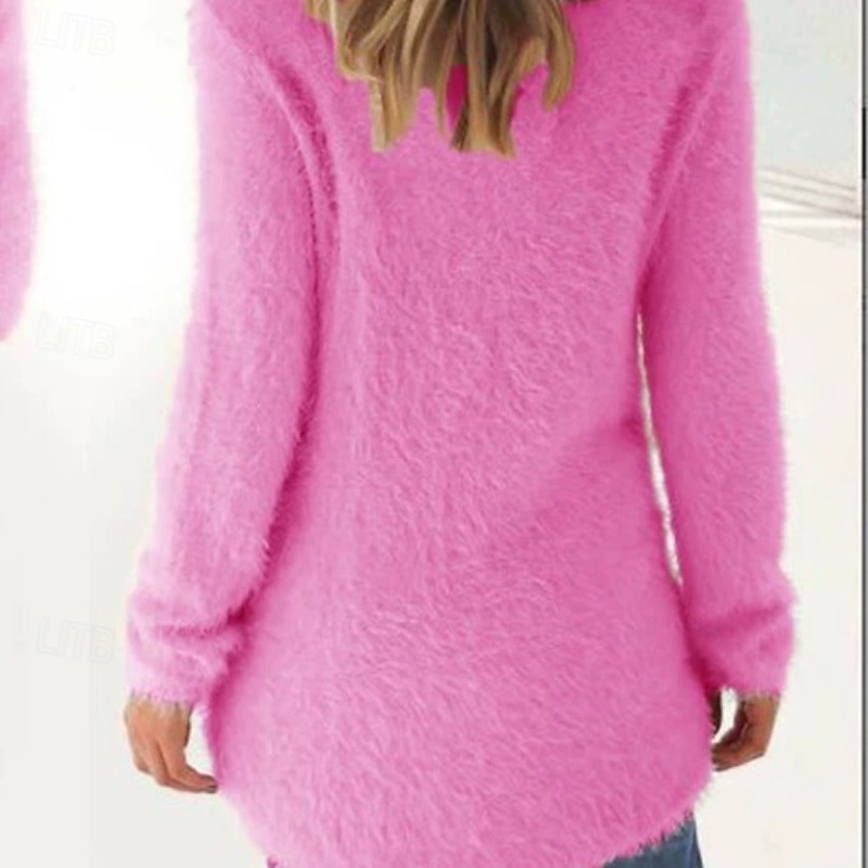 Women's Pullover Sweatshirt Plain Fuzzy Cozy Ribbed Knitted Active Fashion Streetwear Long Sleeve Crew Neck Round Neck Regular Tops Street Dailywear Casual Patchwork Pink Spring Fall3