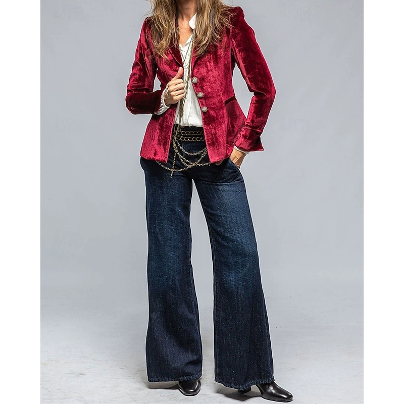 Women's Blazer Comfortable Pocket Buttons Elegant Fashion Outdoor Plain Going out Casual Daily Weekend Single Breasted Regular Lapel Regular Fit Long Sleeve Outerwear Black Burgundy Green Spring Fall2