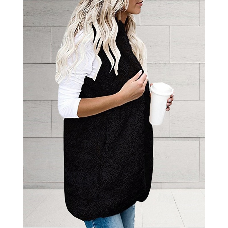 Women's Vest Comfortable Pocket Casual Solid Color Vacation Street Casual Daily Wear Regular Hoodie Regular Fit Sleeveless Outerwear Black White Wine Fall Winter2