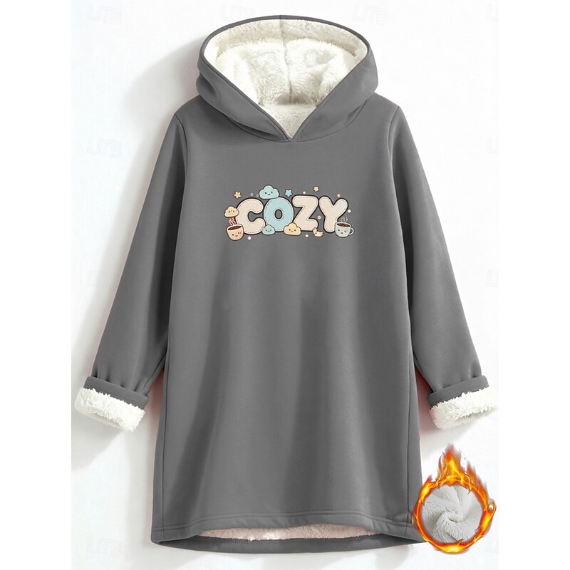 Women's Pullover Hoodie Sweatshirt Letter Warm Casual Sherpa Fleece Long Sleeve Hooded Long Tops Street Dailywear Casual Print Dark Pink Gray Fall Winter4