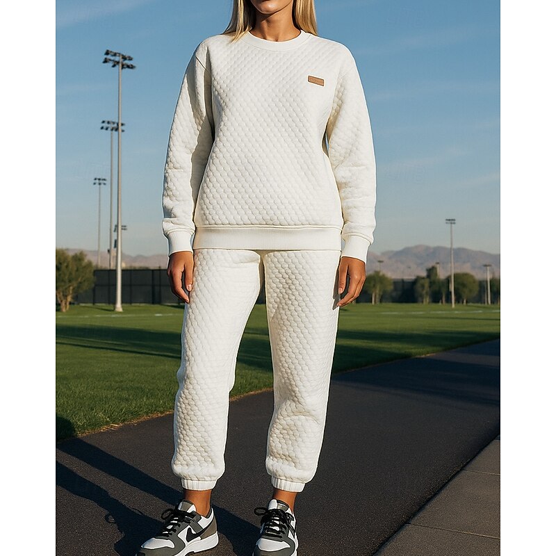 Women's 2 Piece Tracksuit Sweatsuit Sets Sportswear Baggy Solid Colored Clothing Suit Fall White Vocation Outdoor Travel Lightweight Fashion Long Sleeve Sport Activewear Micro-elastic Regular Fit3