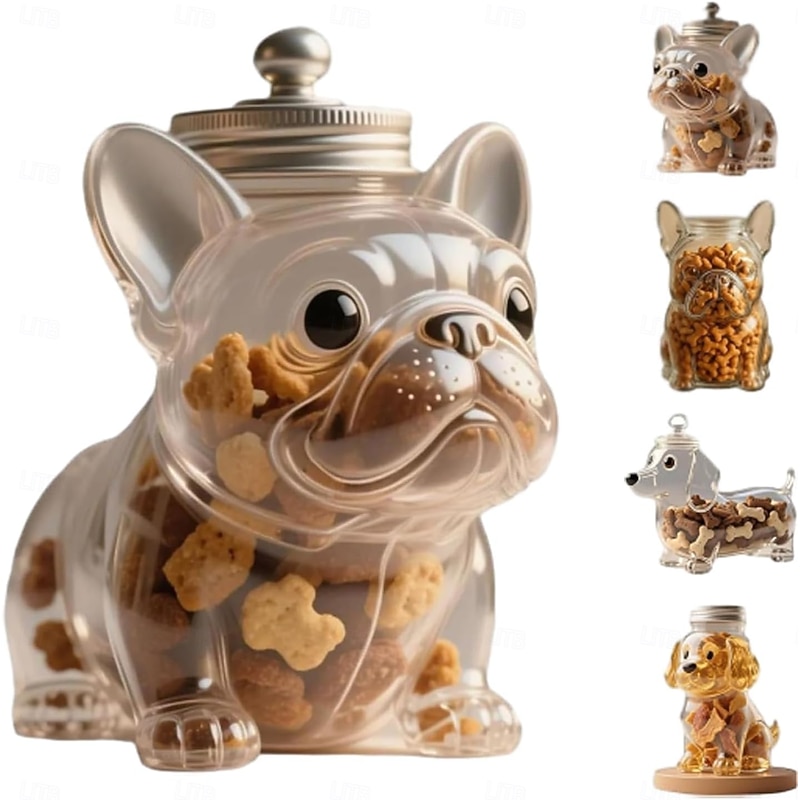 French Bulldog Treat Jar Airtight Glass Snack Container with Lid Cute Dog-Shaped Candy Jar for Cookies, Coffee Pods, Pet Treats Decorative Kitchen Storage for Dog Lovers