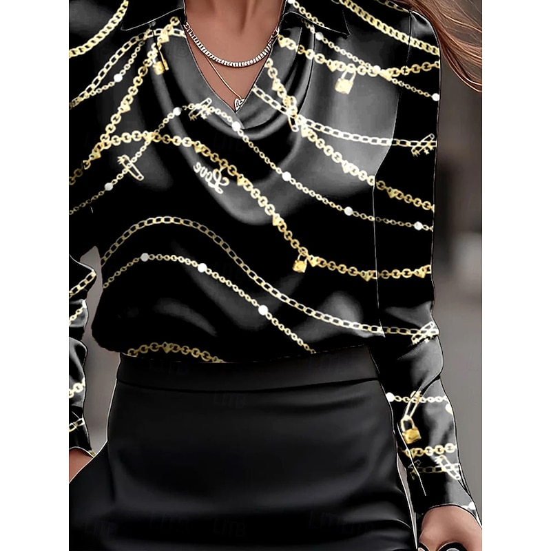 Women's Shirt Graphic Geometric Striped Elegant Stylish Basic Long Sleeve Cowl Neck V Neck Regular Tops Work Party Evening Wear Daily Ruched Draped Black White Fall Winter3