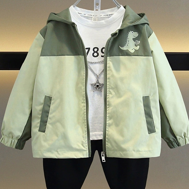 Kids Boys' Hiking Jacket Outdoor Jacket Baseball Jackets Outerwear Color Block Long Sleeve Zipper Pocket Lightweight Comfort Windproof Coat Outdoor Fashion Daily Deep Green ash-colored Spring Fall 42