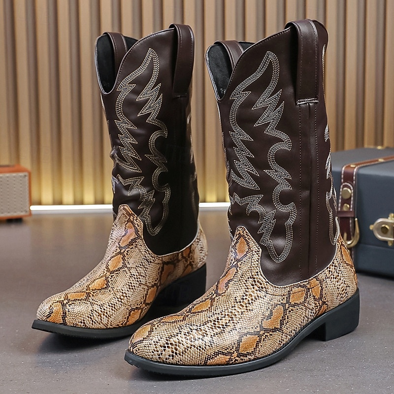 Men's Western Snake Print Cowboy Boots with Bold Design – Stylish and Durable Footwear, Perfect for Western-themed Events, Outdoor Adventures and Casual Outings2