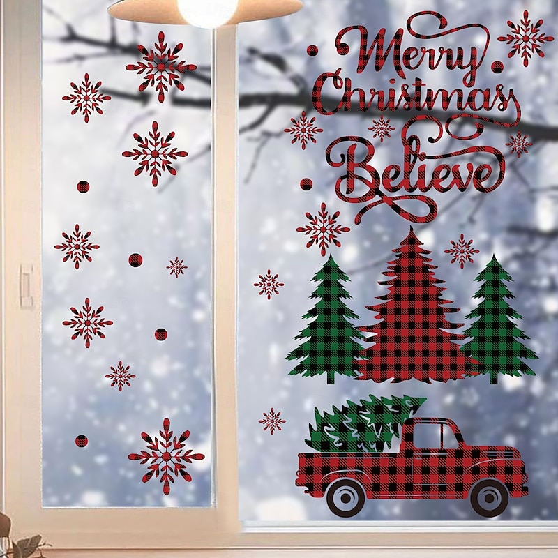 Christmas Sticker Wall Decals Snowflake Christmas Tree Truck Removable Vinyl Mural Holiday Party Living Room Shop Window Display Background Decoration For Christmas Festival Home Atmosphere4