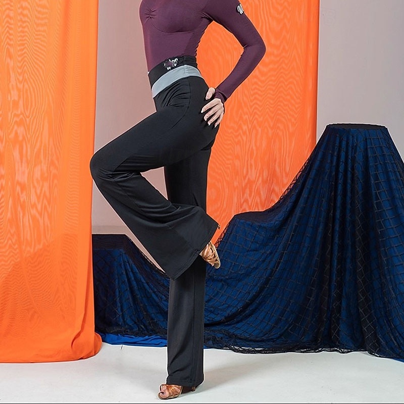 Latin Dance Pants Splicing Women's Performance Daily Wear High Crystal Cotton4