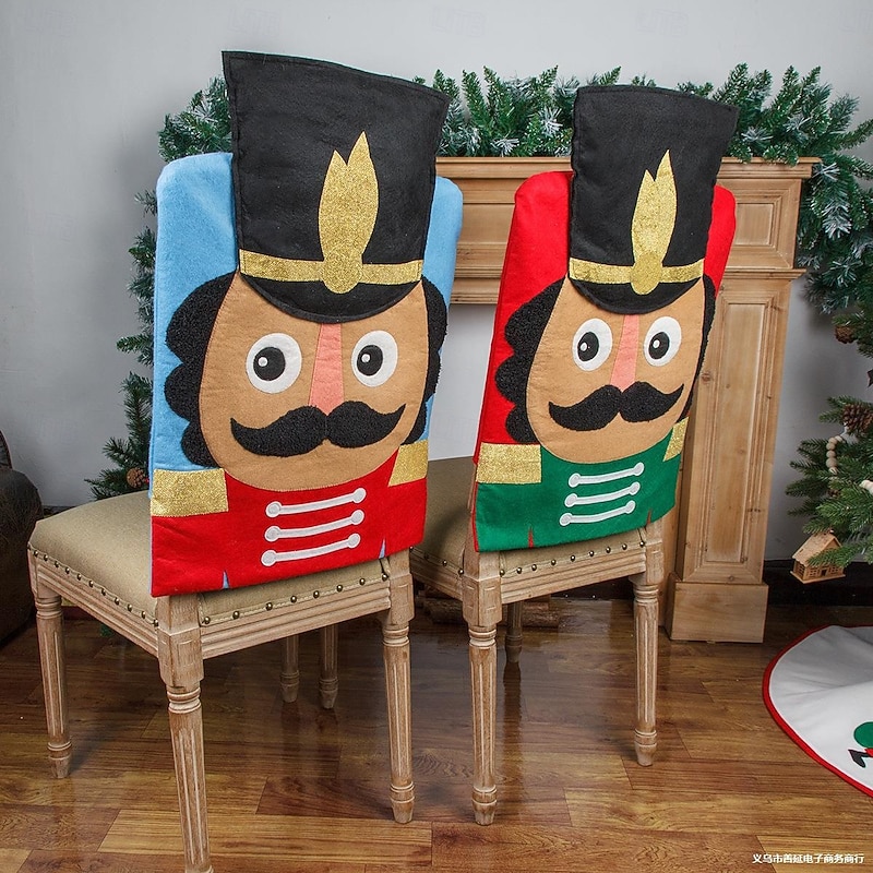 New Christmas Nutcracker Chair Covers, Festive Soldier Stool and Chair Cover for Holiday Decoration, Christmas Party Home Decor2