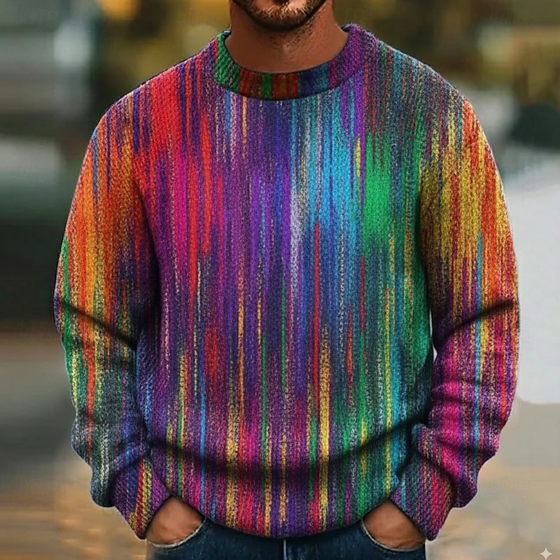 Men's Color Block Pullover Sweater Jumper Knitwear Crewneck Retro Vintage Casual Vacation Daily 3D Print Knitting Keep Warm Long Sleeve Fall Winter Blue Multi Color Grey