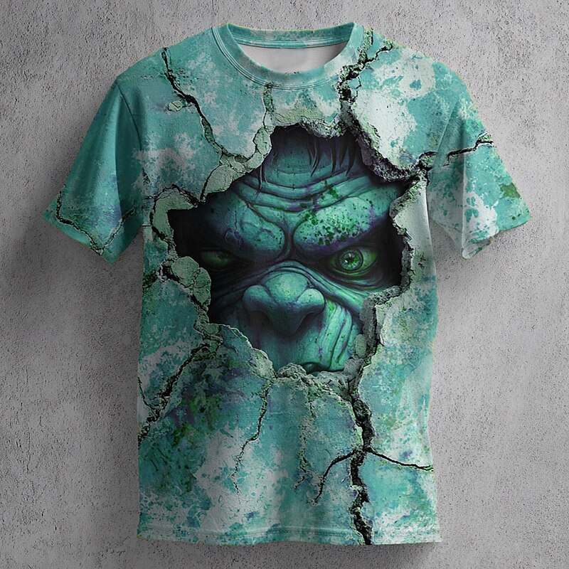 Halloween Men's Optical Illusion Zombies 3D T Shirt Short Sleeve T shirt 3D Print Crew Neck Shirt Exaggerated Designer Horror Party Street Holiday Lake Blue Yellow Blue Summer Spring All Seasons4