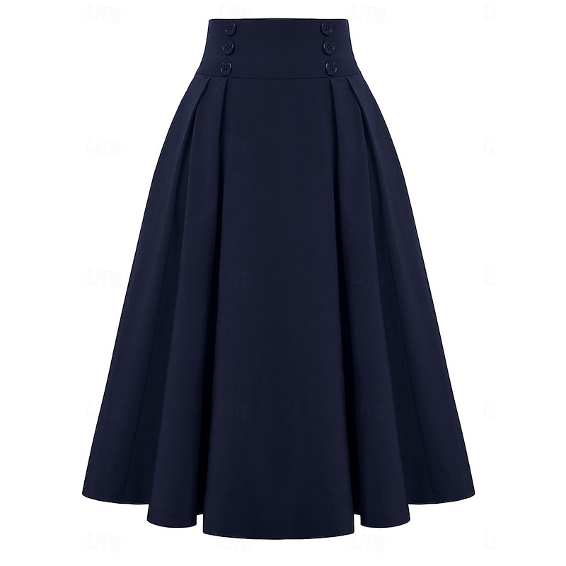 Women's Skirt A Line Elegant Fashion Midi High Waist Skirts Plain Print Micro-elastic Street Date Camel Pink Fuchsia Dark Blue Spring Polyester4