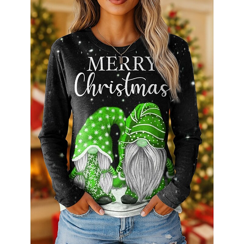 Christmas Women's T Shirt Graphic Santa Claus Vintage Fashion Stylish Long Sleeve Crew Neck Regular Tops Daily Weekend Print Pink Red Blue Green Spring Fall Winter3