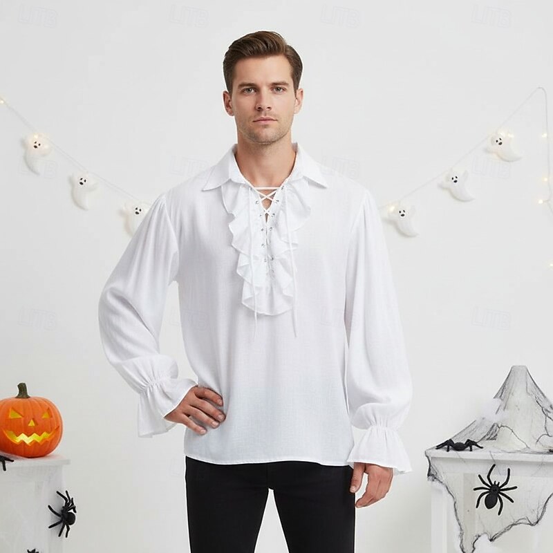 Retro Vintage Medieval Renaissance Fancy Costume Shirt Pirate Viking Fancy Dress Men's Pirate Halloween Carnival Performance LARP Ren Faire Adults' Shirt2