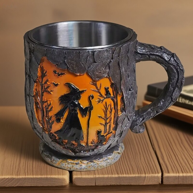 Witch Forest Fire Mug - 3D Vintage Halloween Coffee Cup with Bigfoot Silhouette Nature and Camping Theme Ceramic Mug Collector's Drinkware for Halloween, Monster & Nature Enthusiasts4