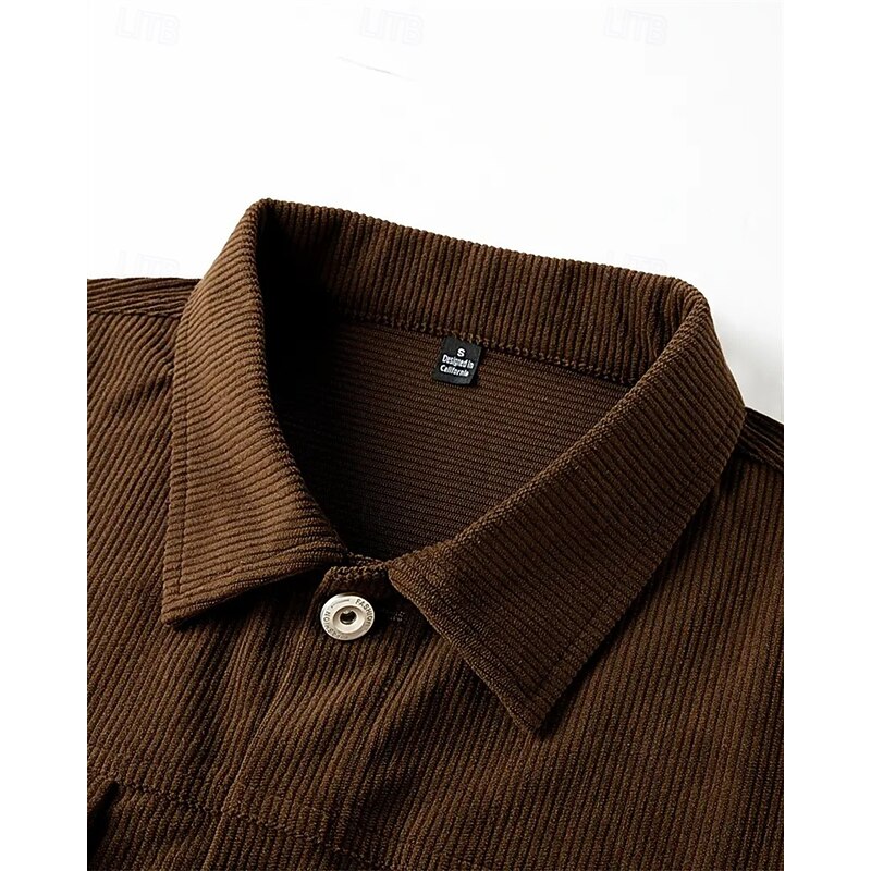 Men's Corduroy Jacket Cargo Jacket Casual Jacket Vacation Daily Warm Pocket Fall & Winter Plain Fashion Classic Lapel Regular Black Blue Army Green Coffee Jacket4