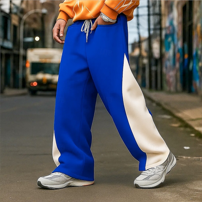 Men's Sweatpants Fleece Pants Wide Leg Sweatpants Athletic Pants Trousers Drawstring Elastic Waist Plain Moisture Wicking Breathable Full Length Sports Outdoor Casual Daily Vacation Fashion Black3