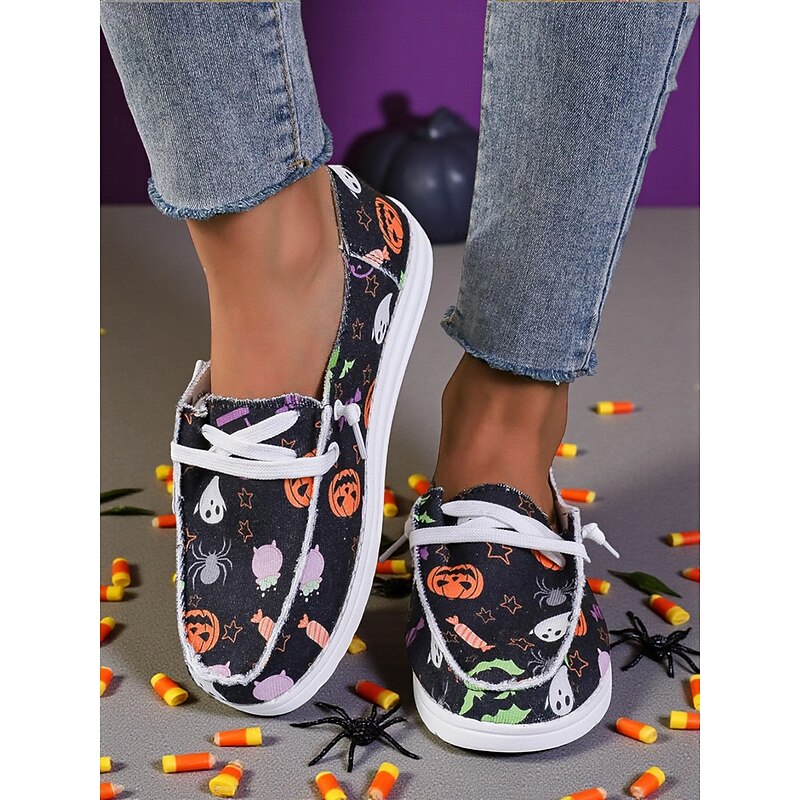 Women's Halloween Skull Print Casual Sneakers -Comfortable Lace-Up Walking Shoes with Floral Pattern for Party and Holiday Outfits3
