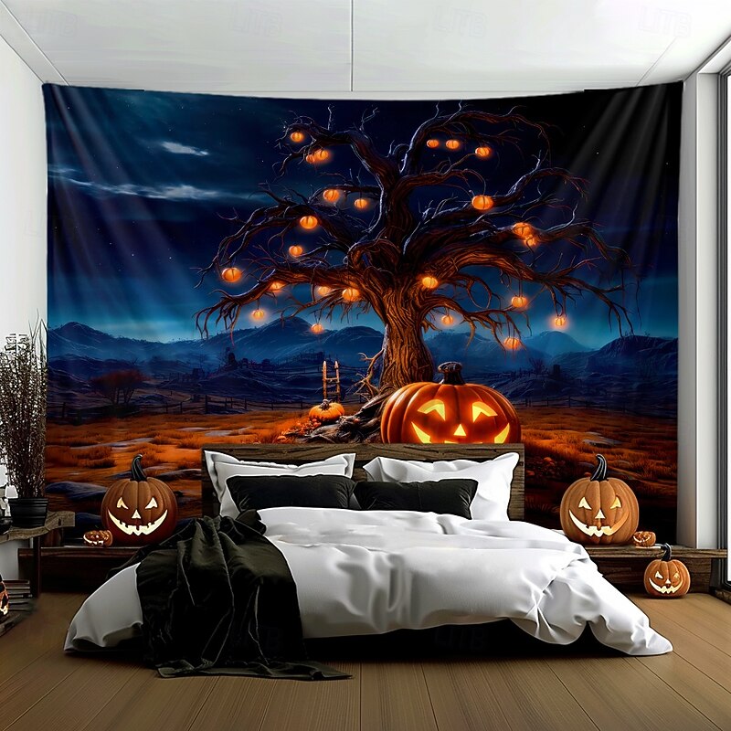 Halloween Tapestry Banners Blanket Pumpkin Tree Dark Punk Gothic Style Party Dorm Teens Room Guys Man Cave Frat Bedroom Shooting Backgrounds Home Decor2