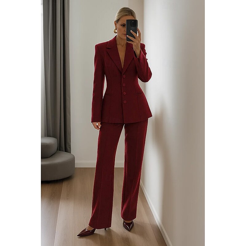 Women's 2 Pieces Stretch Crepe Single-Breasted Formal Wedding Guest Elegant Vintage Contemporary Long Sleeve Notch Lapel Lapel Cover Buttons