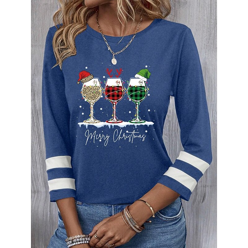 Christmas Women's T Shirt Graphic Christmas Vintage Stylish Classic Long Sleeve Crew Neck Regular Tops Daily Weekend Print Black Blue Green Spring Fall Winter4