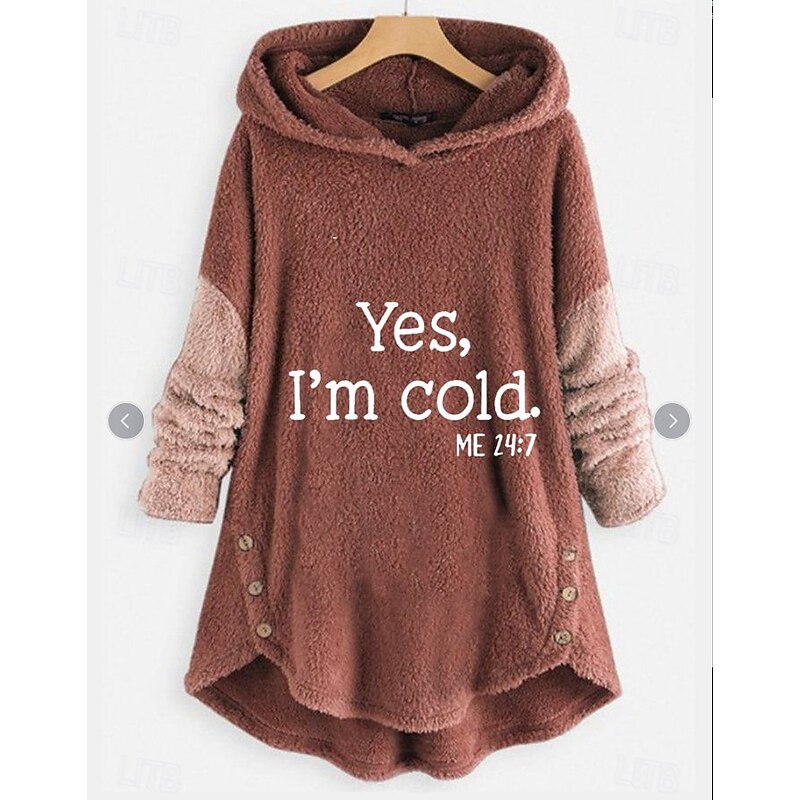 Women's Pullover Hoodie Sweatshirt Letter Warm Teddy Classic Long Sleeve Hooded Long Tops Home Work Dailywear Buttons Maroon Black Pink Green Spring Fall Winter Spring, Fall, Winter2