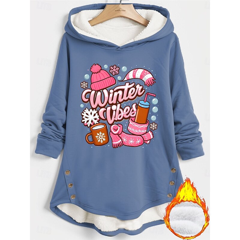 Women's Hoodies Graphic Letter Warm Casual Long Sleeve Hooded Regular Tops Casual Drawstring Print Black Pink Red Blue Gray Fall Winter4