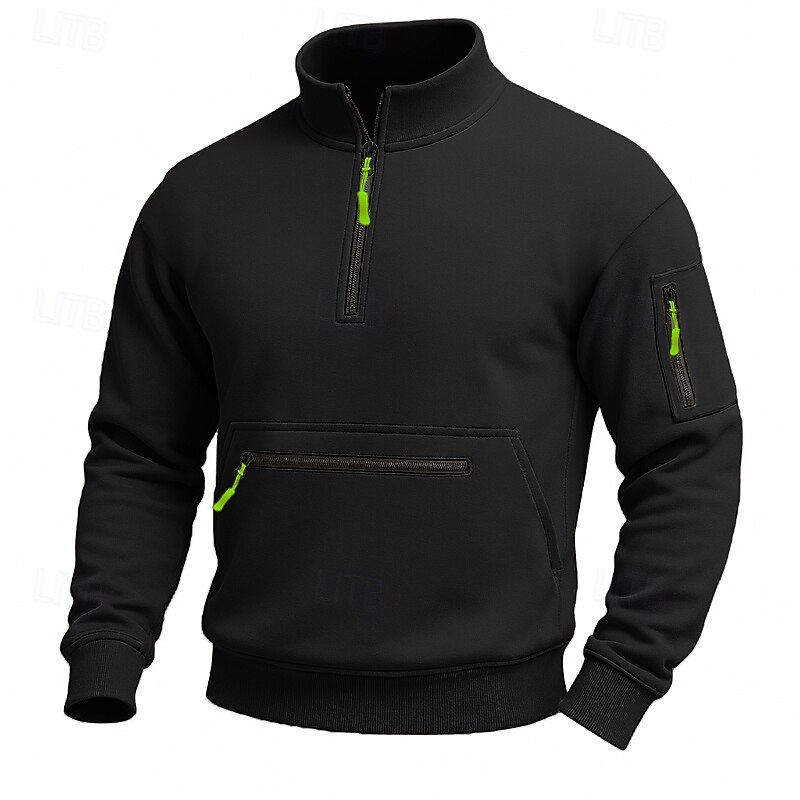 Men's Unisex Sweatshirt Fleece Sweatshirt Quarter Zip Sweatshirt Tactical Hoodie Black Navy Blue Khaki Light Grey Dark Gray High Neck Plain Zipper Sports & Outdoor Casual Daily Streetwear Cool3