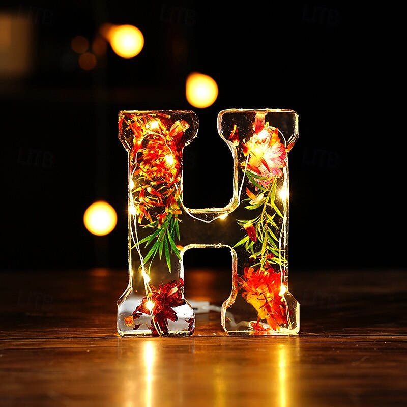 1 Pc 11.5CM 26 letter LED night light, dry flower warm light desktop decoration light, ornament light, Christmas Halloween wedding birthday party decoration light