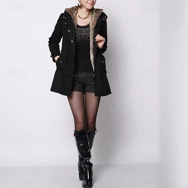 Women's Winter Jacket Fleece Jacket Casual Jacket Warm Comfortable Zipper Pocket Fashion Casual Plain Street Casual Daily Wear Going out Zipper Long Hooded Regular Fit Long Sleeve Outerwear Black2