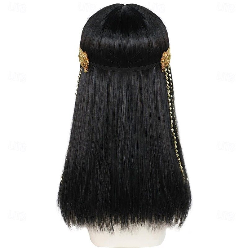 Black Cleopatra Wig Hair Black Bob Hair with Bangs for Women Wigs Cleopatra Cospaly Wig Short Straight Bob Cosplay Hairs and Accessories for Halloween Costume Outfit2
