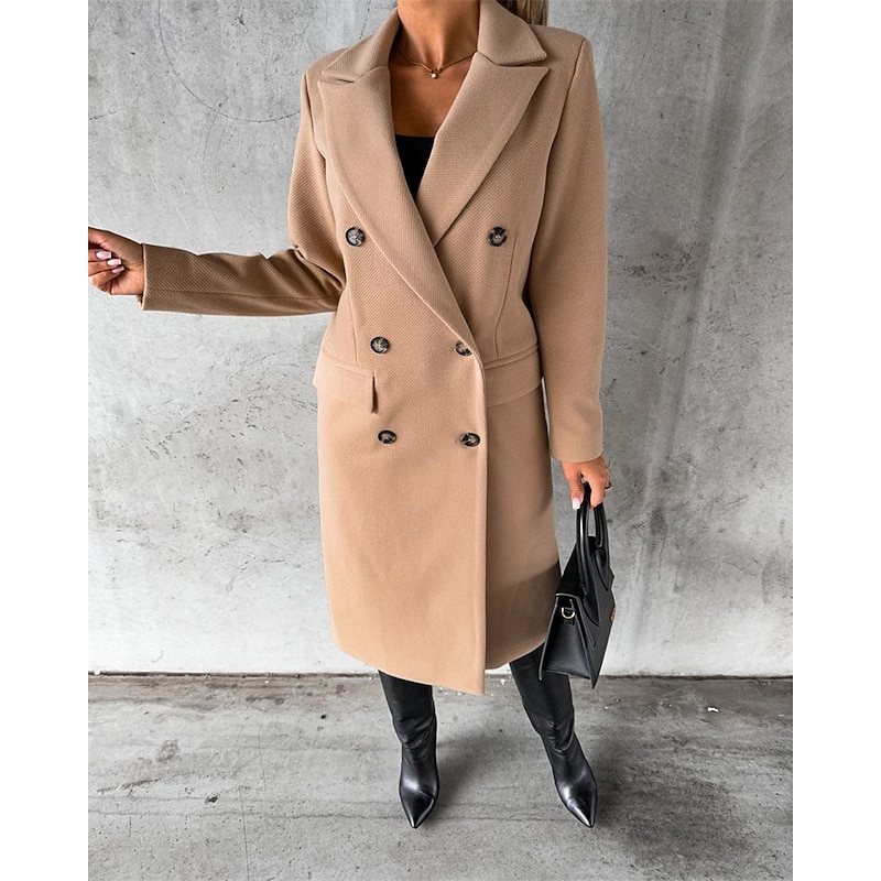 Women's Casual Jacket Warm Comfortable Pocket Buttons Fashion Outdoor Plain Going out Weekend Single Breasted Regular Lapel Regular Fit Long Sleeve Outerwear Black Khaki Apricot Fall Winter4