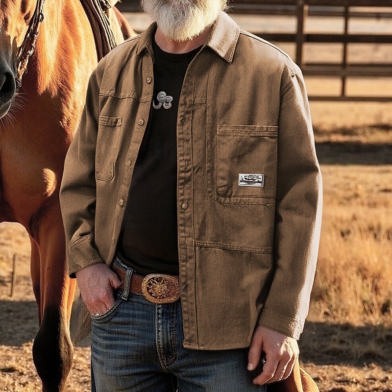 Men's Lightweight Jacket Shirt Jacket Cargo Jacket Casual Jacket Vacation Daily Breathable Pocket Spring Fall Plain Fashion Classic Lapel Regular Camel Brown Jacket