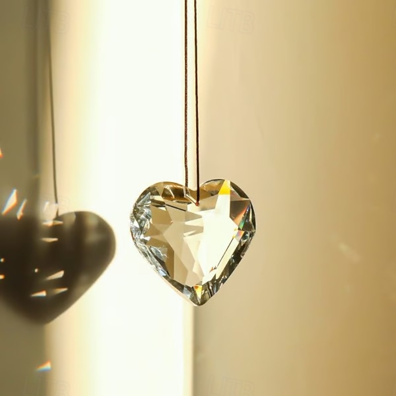 5pcs Hanging Heart Suncatcher Prism Crafts Crystal Pendants Chandelier Decorations Window Ornament Sun Catcher Home Decor Accessories For Hanging Light Reflection Gift Set3